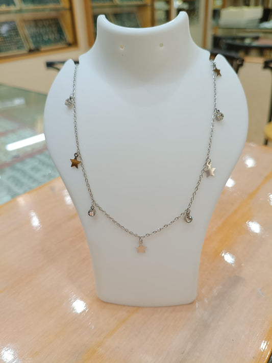 Dainty Silver Necklace with Star and Crystal Charms